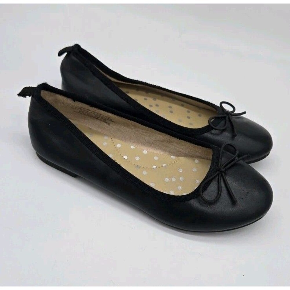 Cat & Jack Girls Sz 1 Shoes Matte Solid Black Slip On Classic Ballet Flats Bows